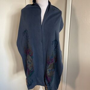 Christian Audigier Ed Hardy Navy Blue Skull Floral Embroidered Cotton Wrap